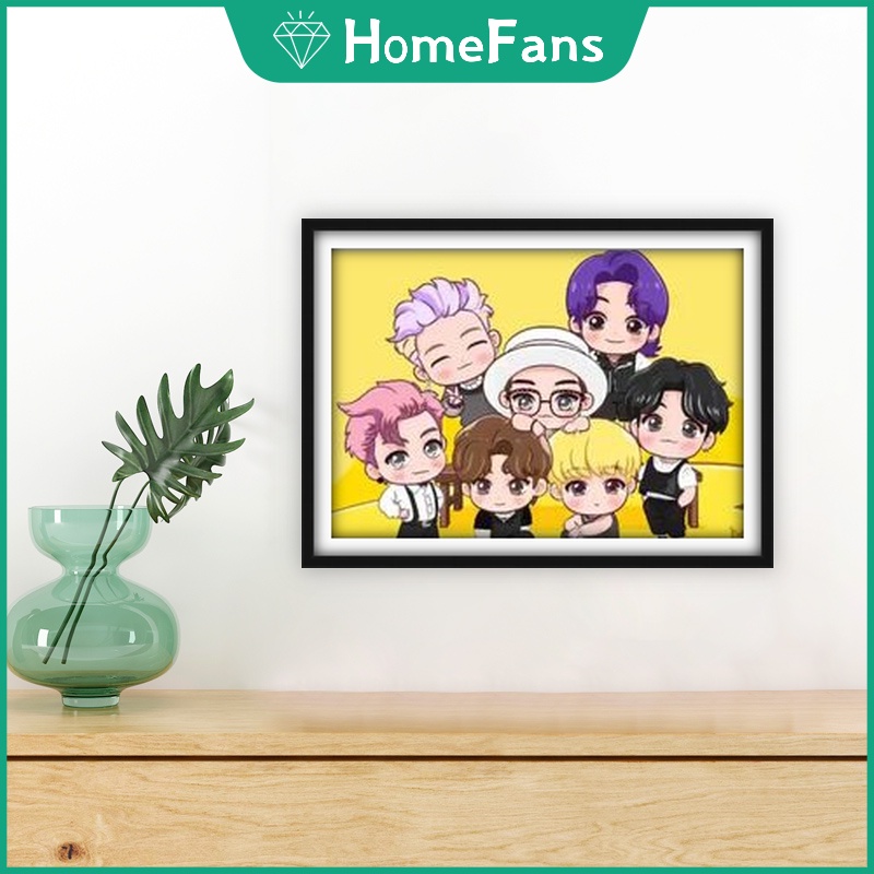 Bộ tranh đính đá 5d họa tiết hoạt hình BTS độc đáo kích thước 40x30cm diy dùng trang trí
