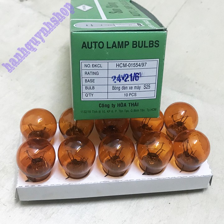 Hộp 10 Bóng Đèn Xi Nhan Ô Tô Chân Cài 2 Tóc 12V 24V 21/6W