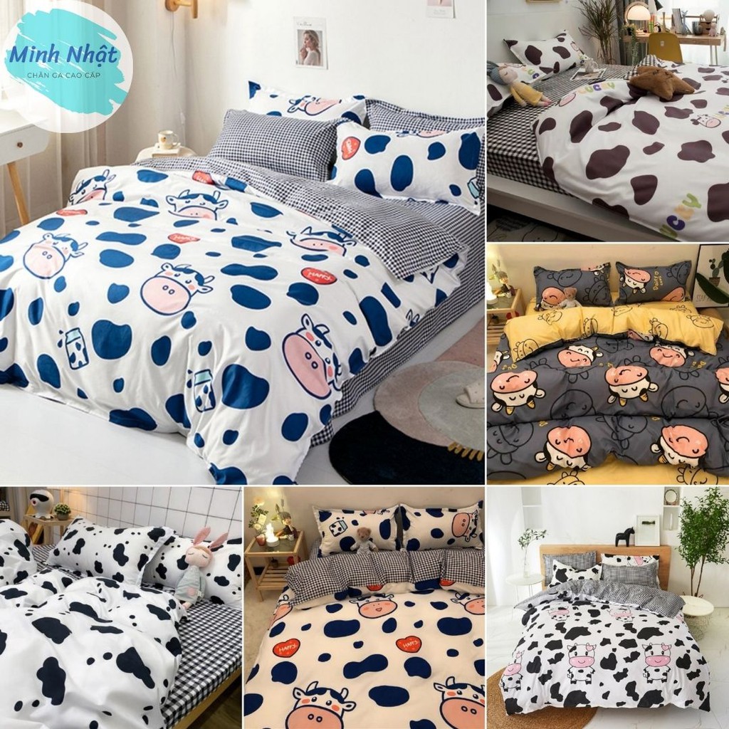 Bộ chăn ga gối cotton poly bò sữa Minh Nhật - chăn mền, drap giường, vỏ gối - ga giường đủ size