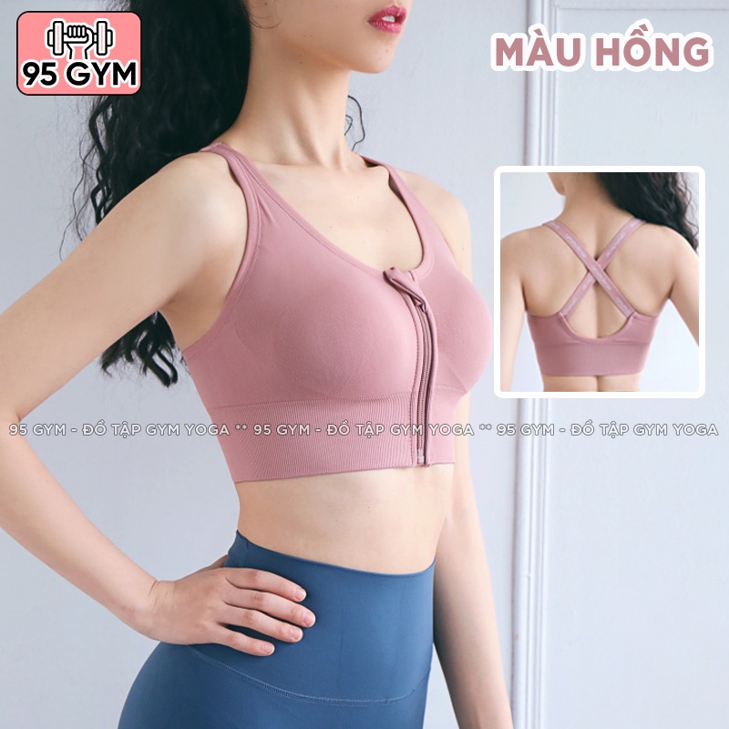 Áo bra tập gym yoga nữ AL11 chất dệt co giãn tốt có khoá kéo trước ngực dây lưng đan chéo nâng đỡ vòng một