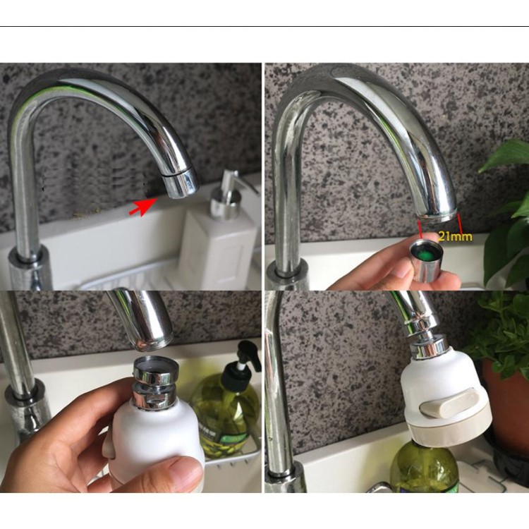 Đầu vòi tăng áp 3 chế độ xoay 360 độ tăng áp lực nước 300% lắp vừa với hầu hết các loại vòi