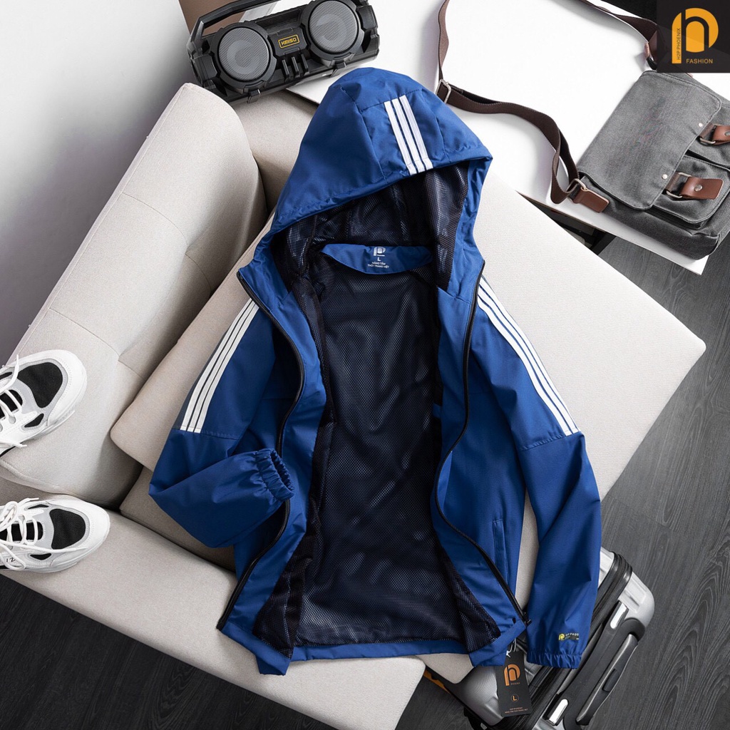 Áo gió nam 2 lớp lót lưới cao cấp khóa chống nước_áo gió nam chất gió si tráng bạc chống thấm nước