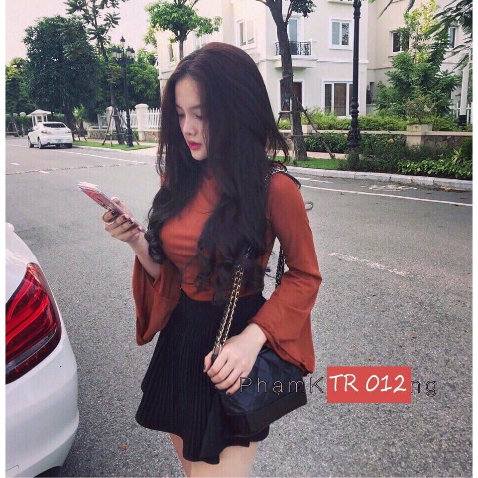 Áo thun gân tay loe thời trang (CÓ ẢNH THẬT)