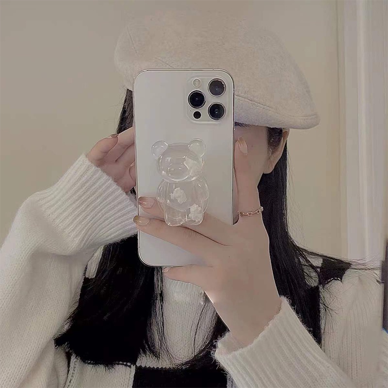 Giá đỡ điện thoại trong suốt để bàn hình chú gấu có đám mây xinh xắn