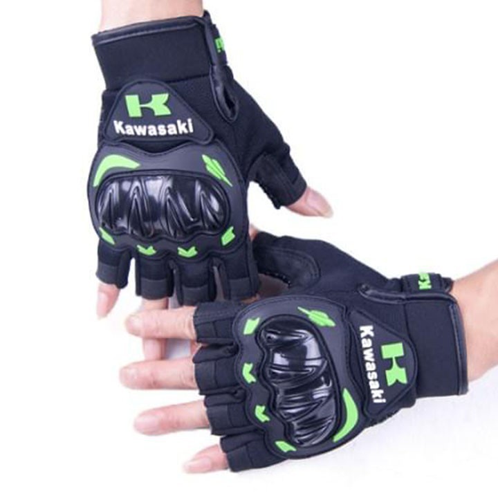 Găng Tay Xe Máy, Bao Tay Đi Phượt Kawasaki - Monter - Probike - Fox Hở Ngón Có Gù Bảo Vệ Chuyên Moto Thể Thao