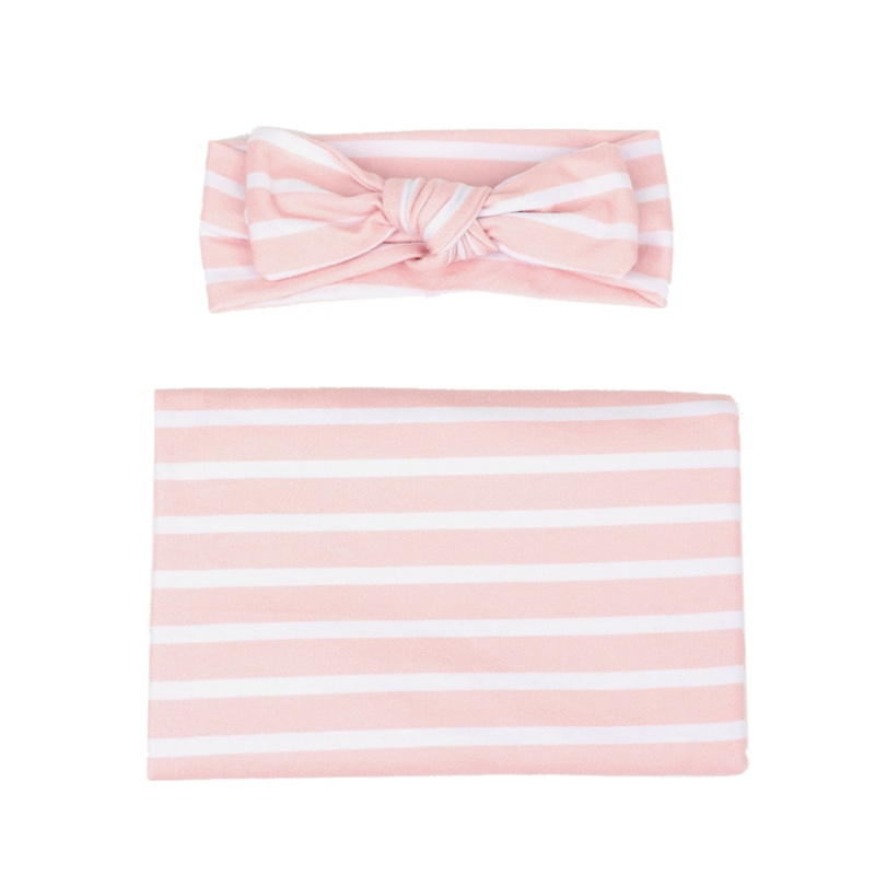 Set Chăn Quấn Và Băng Đô Họa Tiết Sọc Đáng Yêu Cho Bé