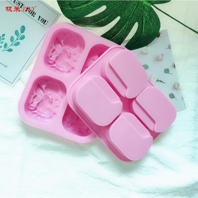 1 khuôn Silicone cấp thực phẩm làm xà phòng hình đôi cánh thiên thần 4 lỗ