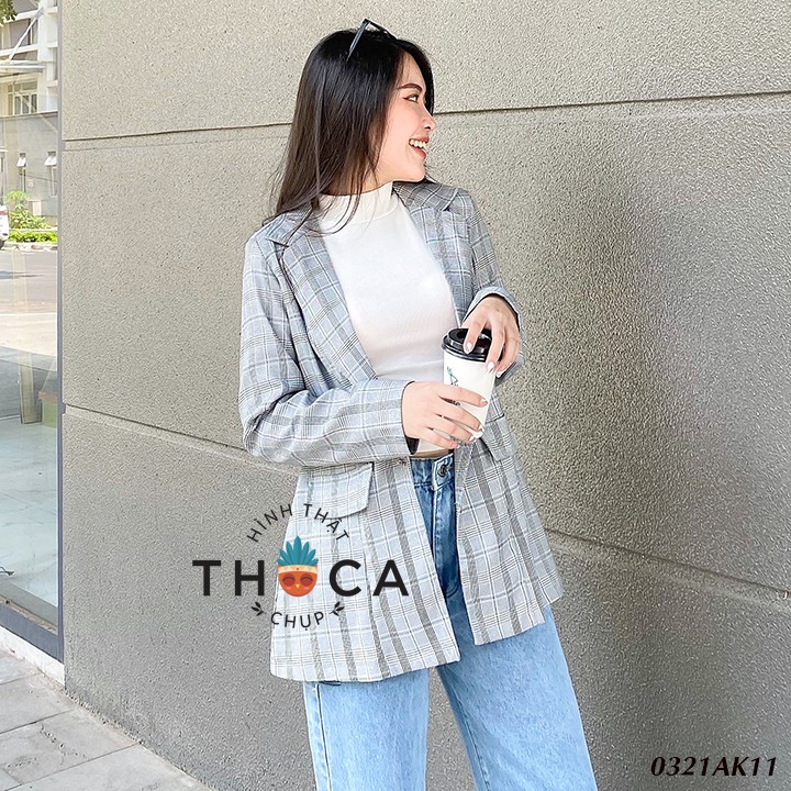 Áo khoác blazer công sở 2 lớp túi nấp sọc xám vest THOCA HOUSE may thiết kế, chuẩn form phù hợp mọi lứa tuổi | BigBuy360 - bigbuy360.vn