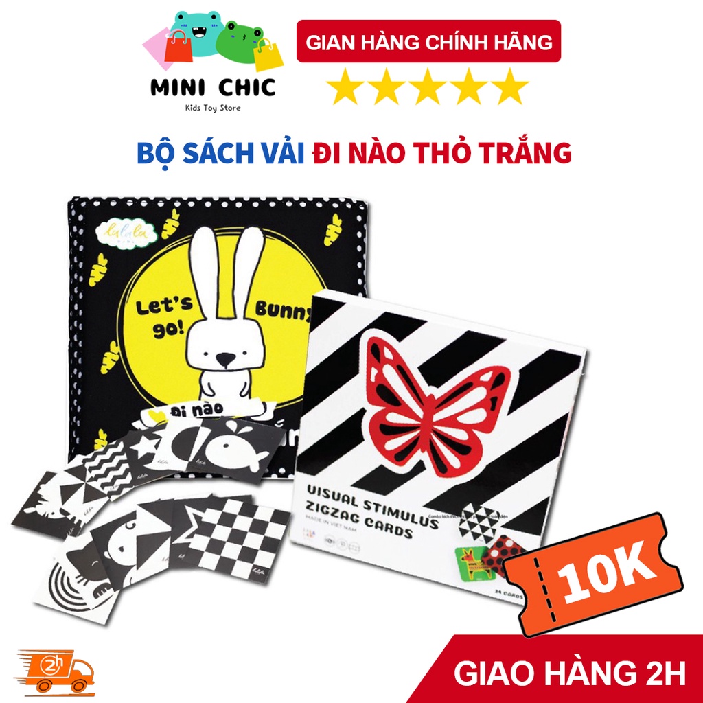 Bộ sách vải cho bé Đi Nào Thỏ Trắng, sách vải kích thích thị giác TRỌN BỘ TINH ANH Lalala Baby phát triển toàn diện
