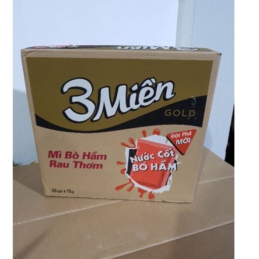 Mì 3 Miền Gold Bò Hầm Rau Thơm  Nước Cốt Bò Hầm Đặc Biệt 30 gói x 75g - Chị Vịt Shop | BigBuy360 - bigbuy360.vn