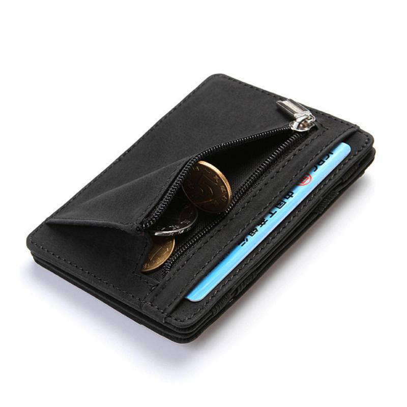 Ví Nam Da PU Siêu Mỏng Mini Có Khóa Kéo Giá Đỡ