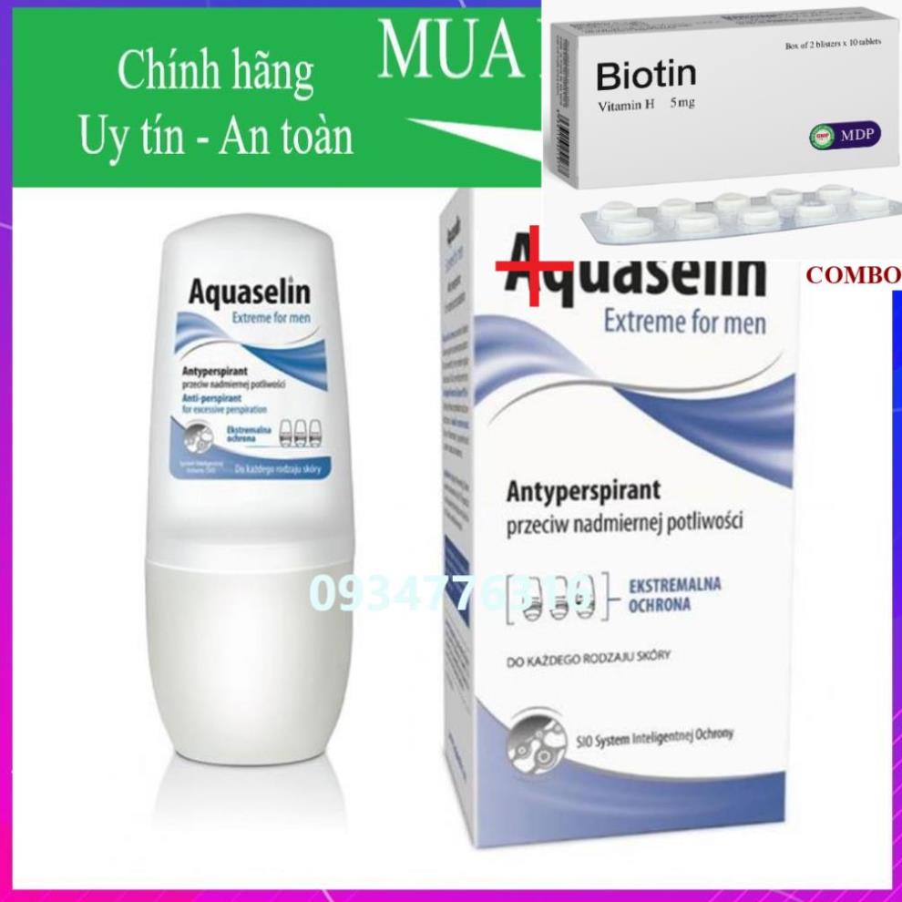 Combo Biotin 5mg+ ✅ Aquaselin Extreme For Men - Lăn nách khử mùi hôi cho nam 50ml
