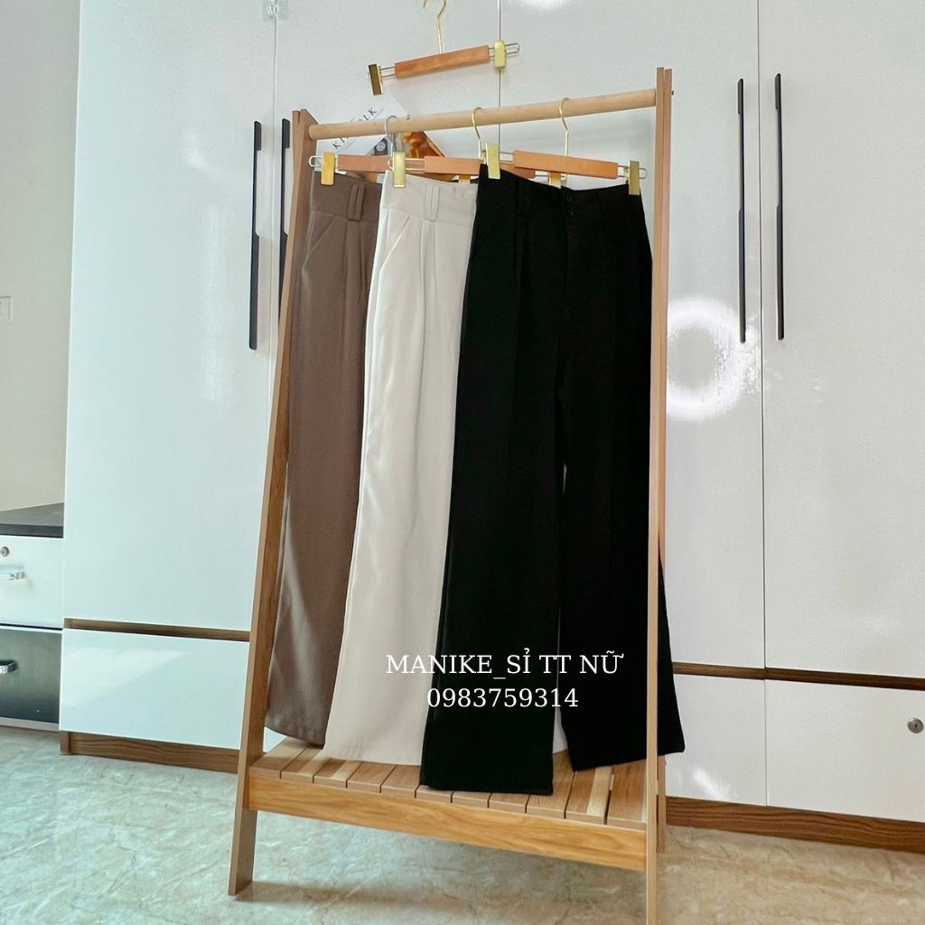 Quần Tây Ống Rộng 2 Khuy Vải Lụa Hàn Manike Dáng Quần Suông  Culottes Dài Hàng Cao Cấp