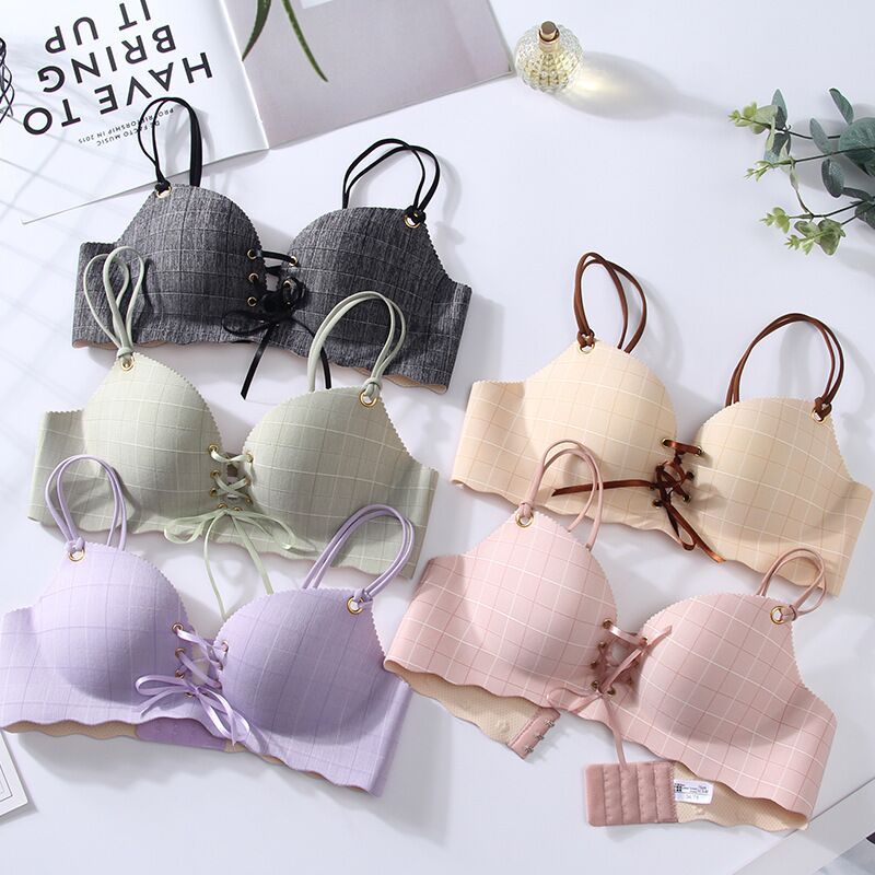 Áo lót nâng ngực liền mạch không gọng kẻ sọc caro thời trang quyến rũ cho nữ
