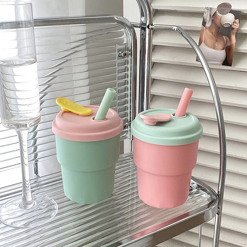 Bình Nước Silicone 400ML Kèm Ống Hút
