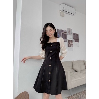 Váy cổ vuông khuy dọc