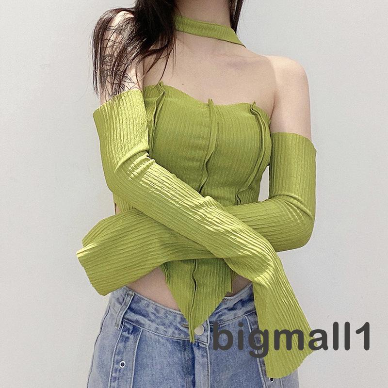 Áo Thun Dài Tay Cổ Thuyền Hở Rốn Thời Trang Nữ Tính