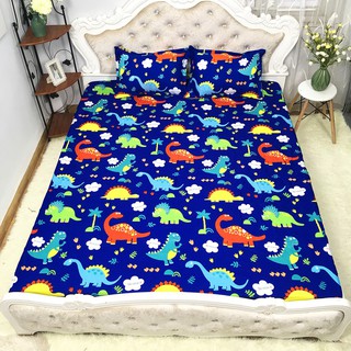 BỘ GA CHUN KÈM 2 VỎ GỐI NẰM COTTON POLY MẪU KHỦNG LONG XANH