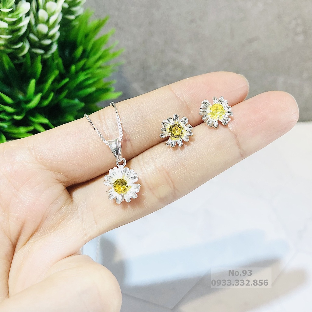 BỘ TRANG SỨC BẠC TA HOA CÚC ĐẸP CHO NỮ VÒNG CỔ BẠC BÔNG TAI BẠC ĐẸP NO.93 HT332