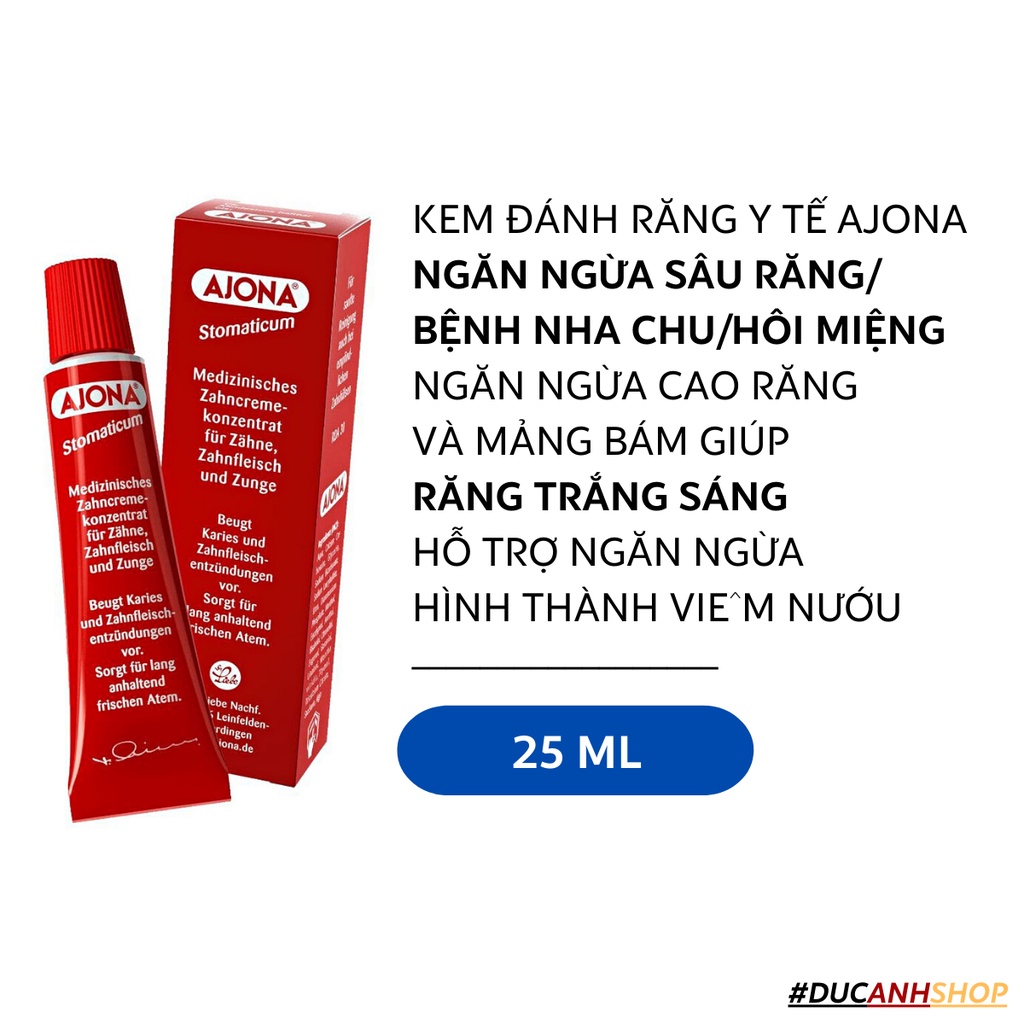 Kem đánh răng y tế Ajona 25ml làm trắng răng, ngăn ngừa mảng bám