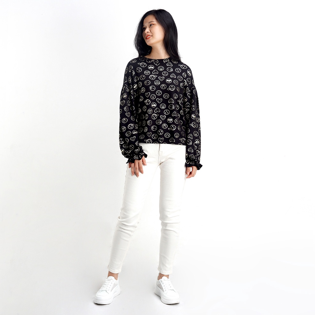 Áo nỉ nữ SAYME áo dài tay thu đông vải da cá dày dặn ấm áp mặt cười WCSI0006