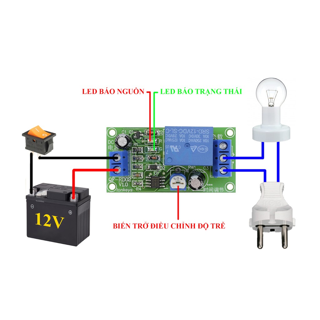 Module Tạo Trễ NE555 Đóng Cắt Relay 12VDC 0-60s