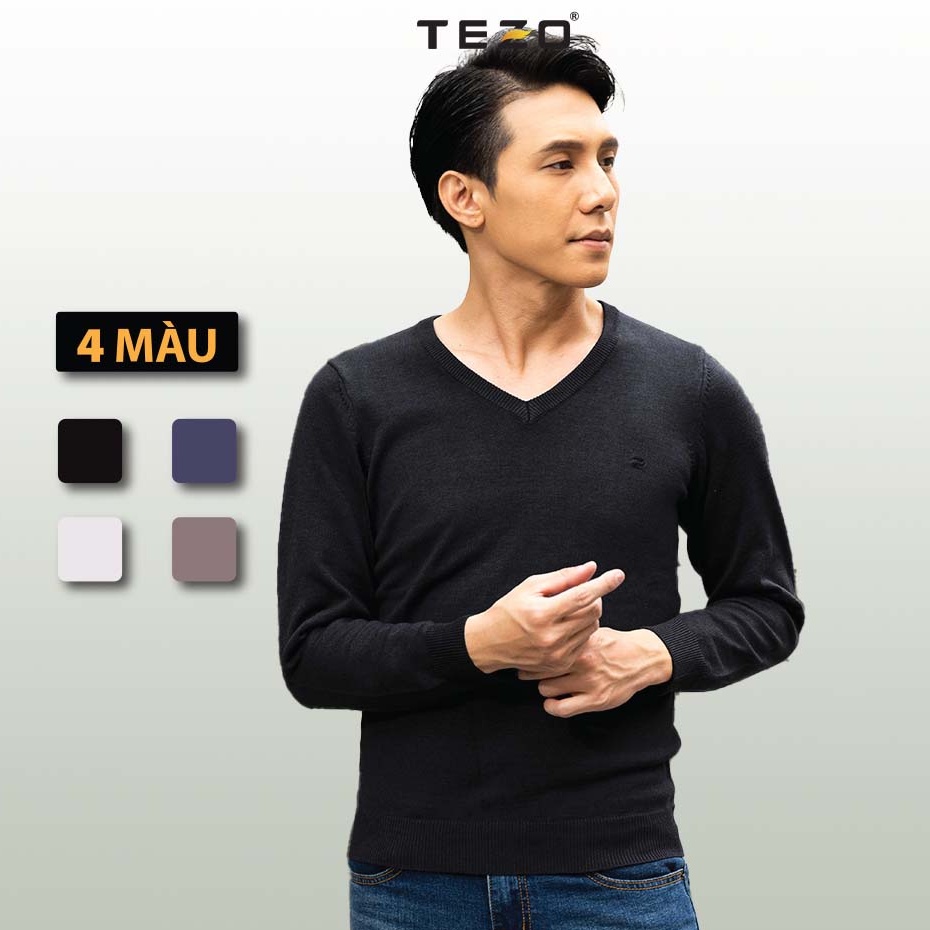 Áo len nam TEZO trơn cổ tim dài tay chất len dày dặn co giãn tốt 4 màu mã 2110ALIT01