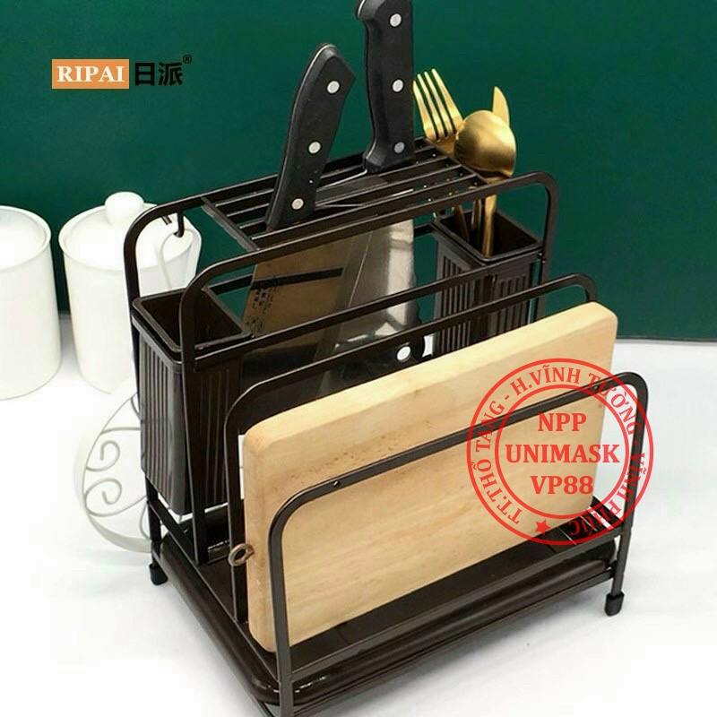 Kệ đựng đũa muỗng dao thớt 3 trong 1 - Chất liệu SẮT ĐEN CAO CẤP