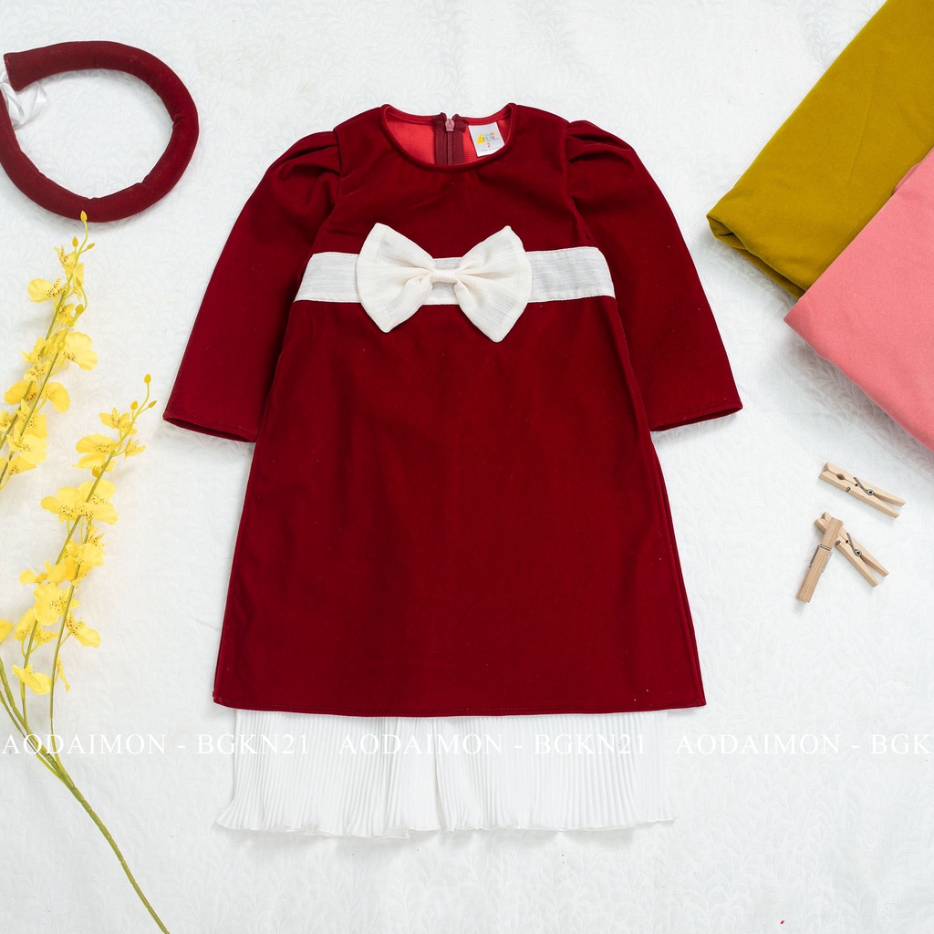 Áo Dài Nhung Bé Gái Set 3 Chi Tiết Cả Mấn Kim Nhung Siêu Xinh