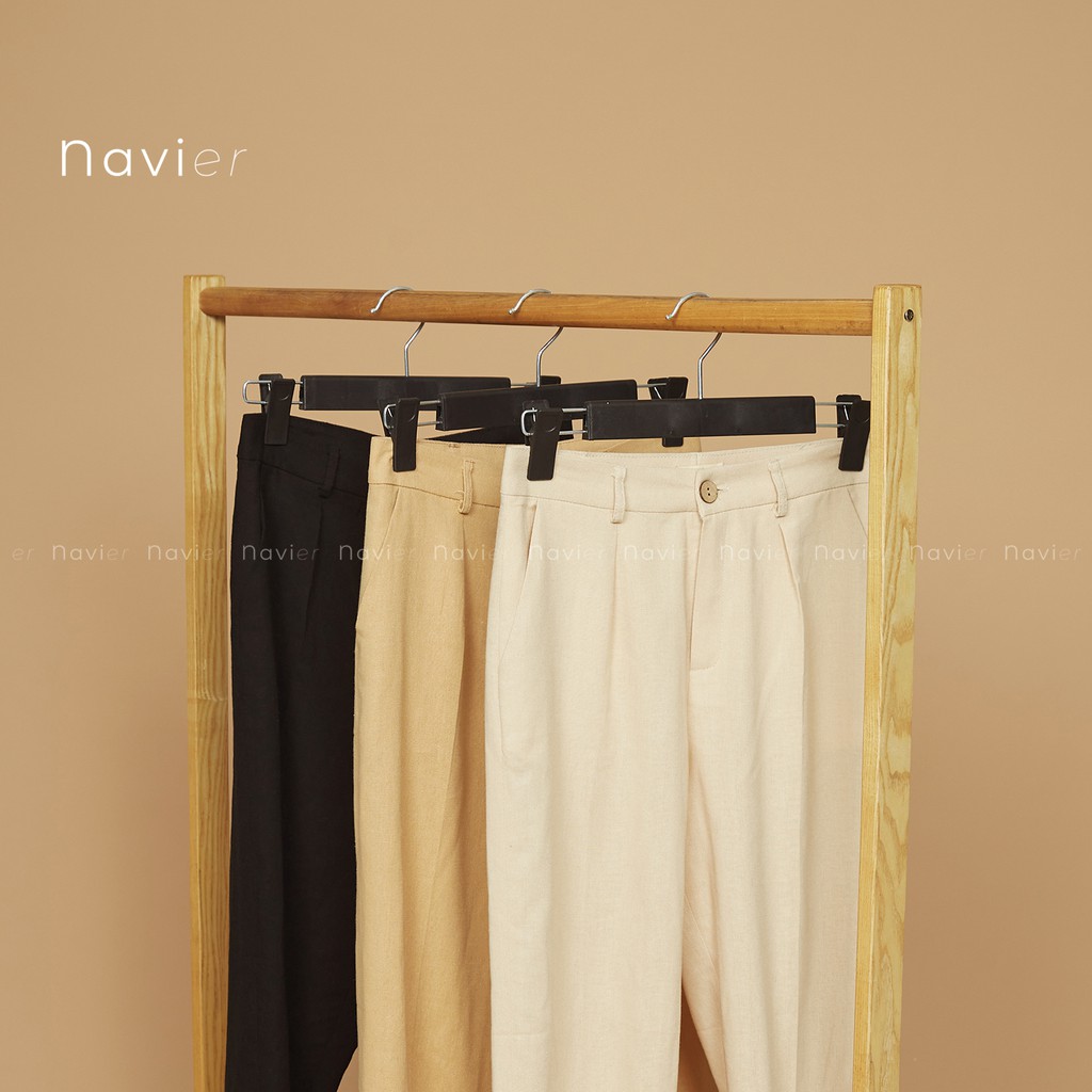QUẦN BAGGY VẢI NỮ CẠP CAO CÔNG SỞ ĐŨI LINEN PANTS MÀU ĐEN BE NÂU PASTEL Q02 NAVIER | BigBuy360 - bigbuy360.vn
