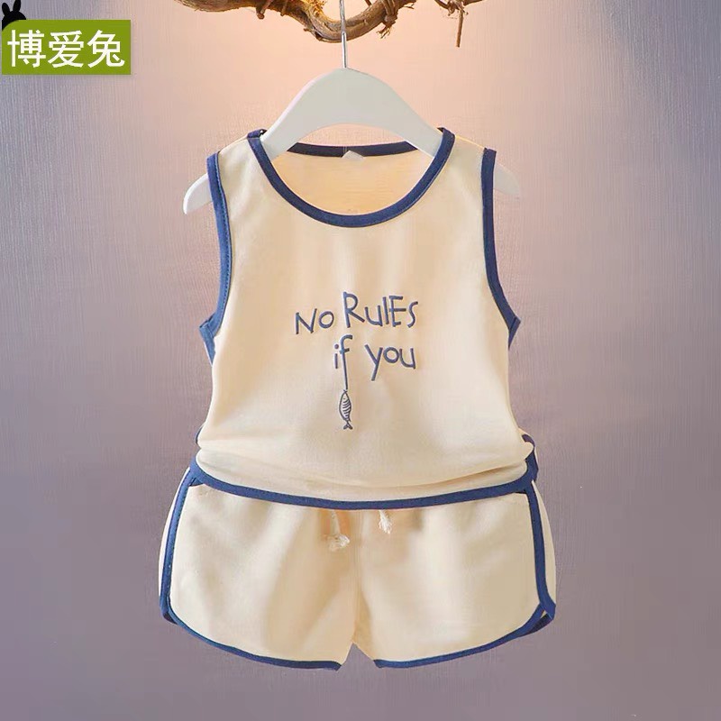 Đồ bộ cho bé trai in chữ No Rules, Bộ ba lỗ cho bé từ 6-28kg