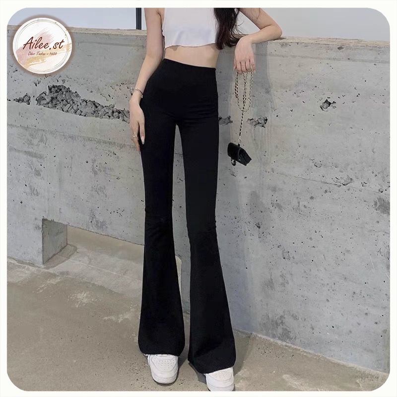 QNU 005 Quần Nữ Ống Loe Chất Cotton Quần Legging Cạp Chun Lưng Cao Tôn Dáng Nâng Mông Co Dãn 4 Chiều Hack Dáng Ailee