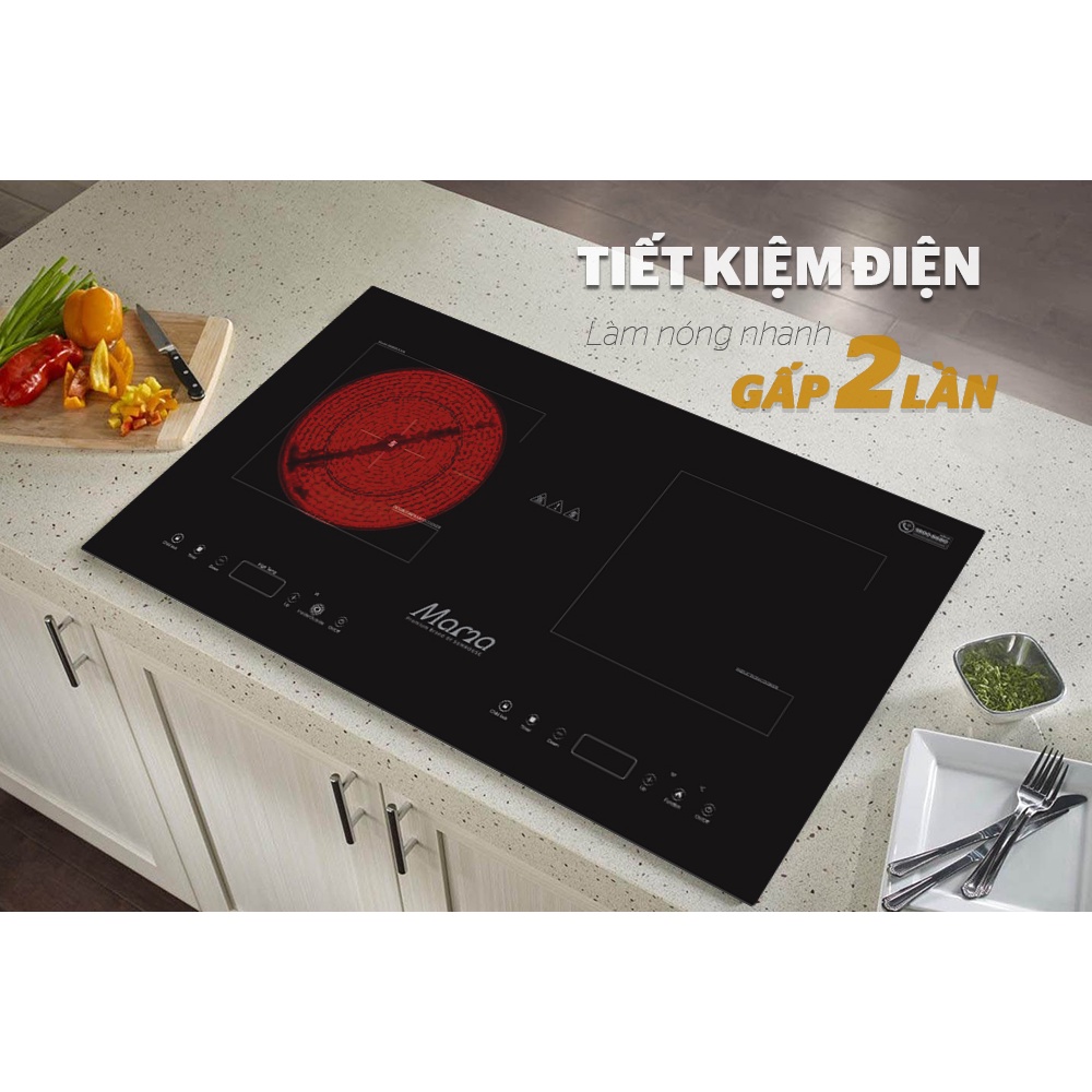 Combo BẾP ĐÔI ĐIỆN TỪ HỒNG NGOẠI Sunhouse MAMA MMB9100VN + Máy hút mùi kính cong Sunhouse SHB6629