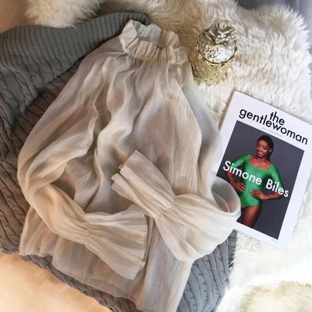 Áo voan tay dài bồng bềnh mỏng áo lót voan mỏng