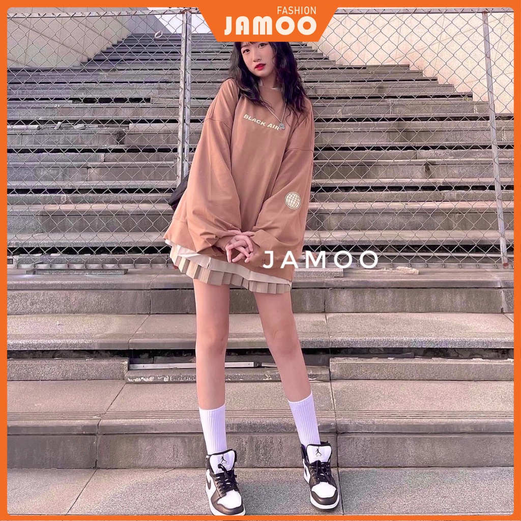 [Ảnh thật/Video]Áo hoodie nỉ bông tông màu nâu tây -  Áo sweter basic dáng rộng Hàn Quốc JAMOO