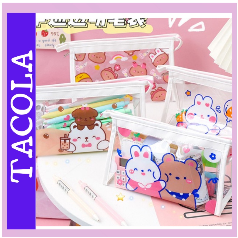 Túi đựng bút trong suốt TACOLA, túi đựng đồ dùng cá nhân hình hoạt hình HB04