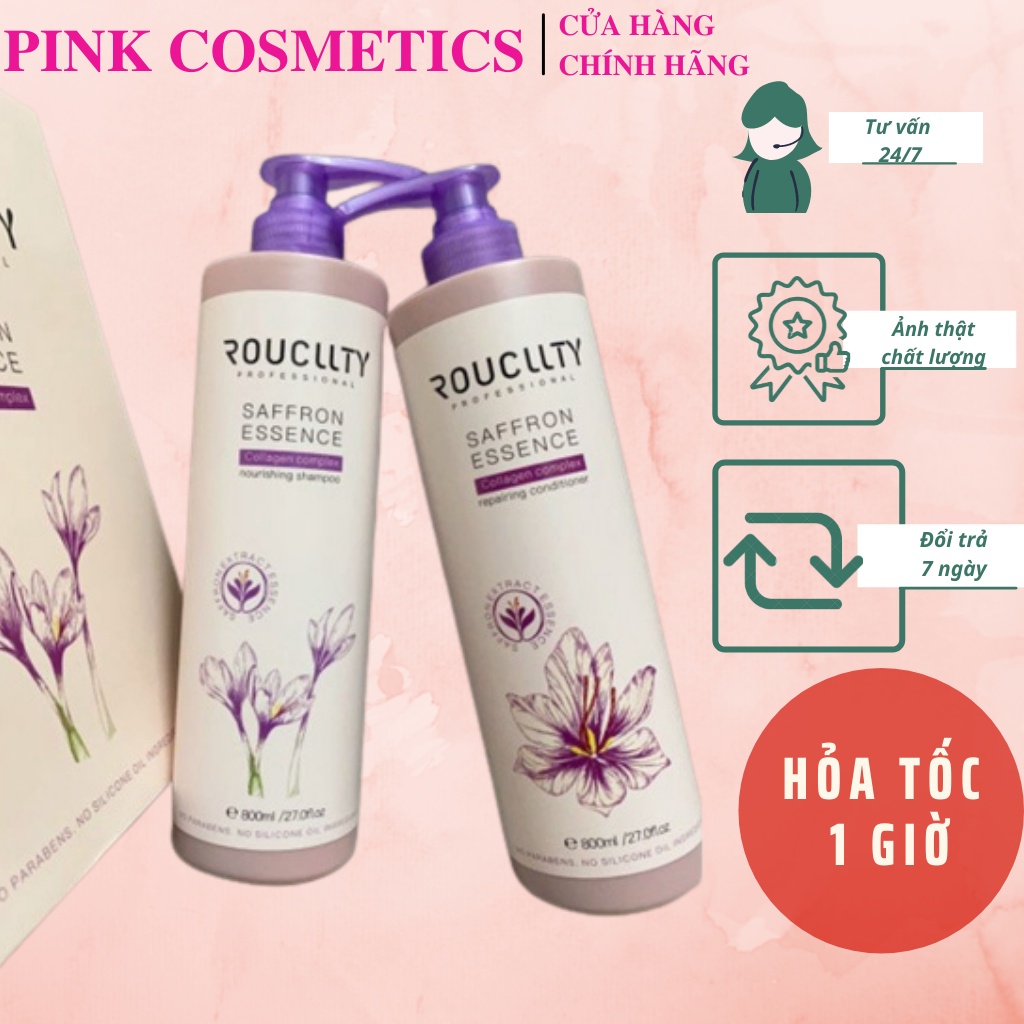 Bộ Dầu Gội Xả Nhụy Hoa Nghệ Tây ROUCLLTY PROFESSIONAL SAFFRON ESSENCE 800mL Hàng Chính Hãng Pink Cosmetic