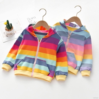 Áo Khoác Hoodie Họa Tiết Sọc Màu Cầu Vồng Đáng Yêu Hợp Thời Trang Mặc Hàng Ngày Cho Bé Gái