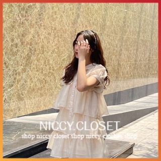 Đầm xếp tầng, váy cổ sen nude nhiều tầng Đầm,Váy babydoll voan tơ cổ sen nude nhiều tầng,váy xếp tầng tiểu thư trắng/ be