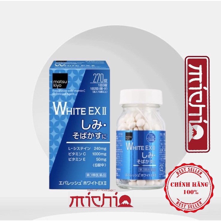 Viên Trắng Da White EX II 270 Viên [NỘI ĐỊA NHẬT] giúp da trắng sáng, chống lão hóa, hạn chế tia UV