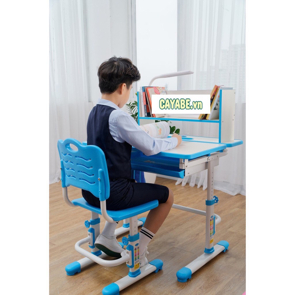 Bộ bàn ghế học sinh chống gù, chống cận CAYABE CB-D10 cho bé dài 80 cm màu xanh