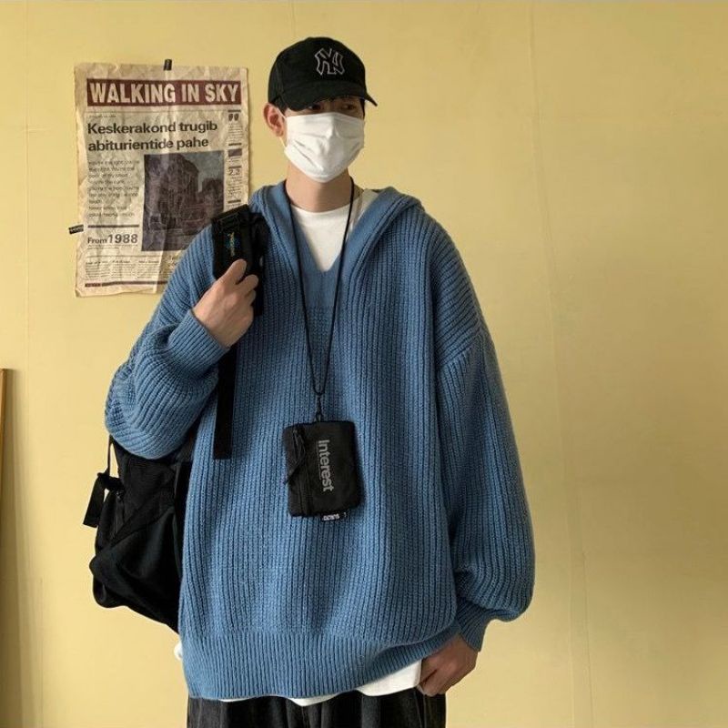 Áo len Unisex form rộng phối mũ