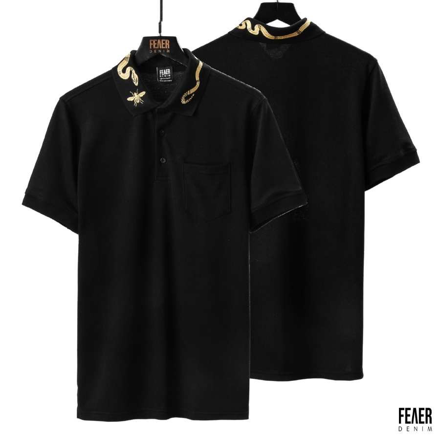 nam Áo thun Polo nam cổ bẻ Feaer vải 100% Cotton thấm hút,thoáng mát,bền bỉ rắn cổ vàng Gold Snake