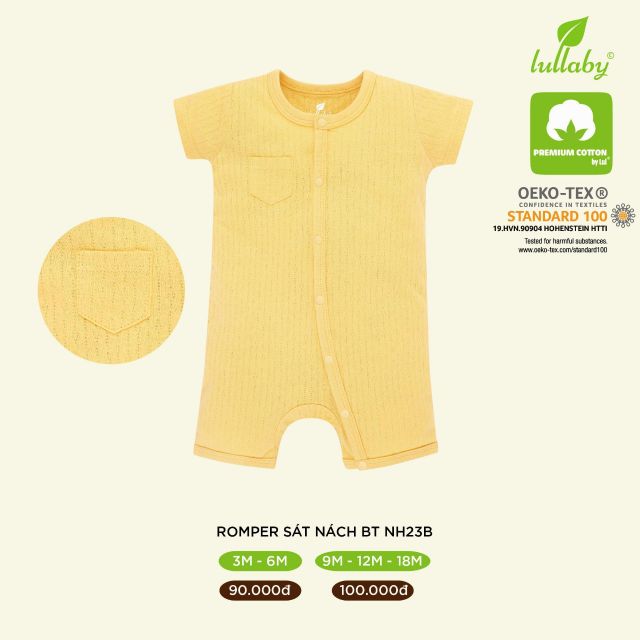 Romper sát nách Lullaby cotton vân thoáng bé trai, bé gái mềm mịn