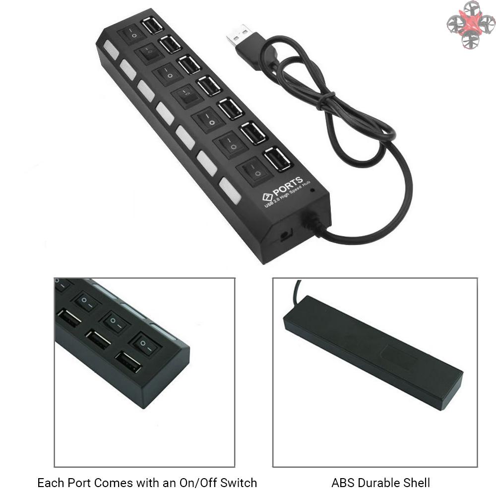 Bộ Hub Chia 7 Cổng USB Có Công Tắc Bật/Tắt Dây Dài Cho Laptop/Máy Tính Để Bàn