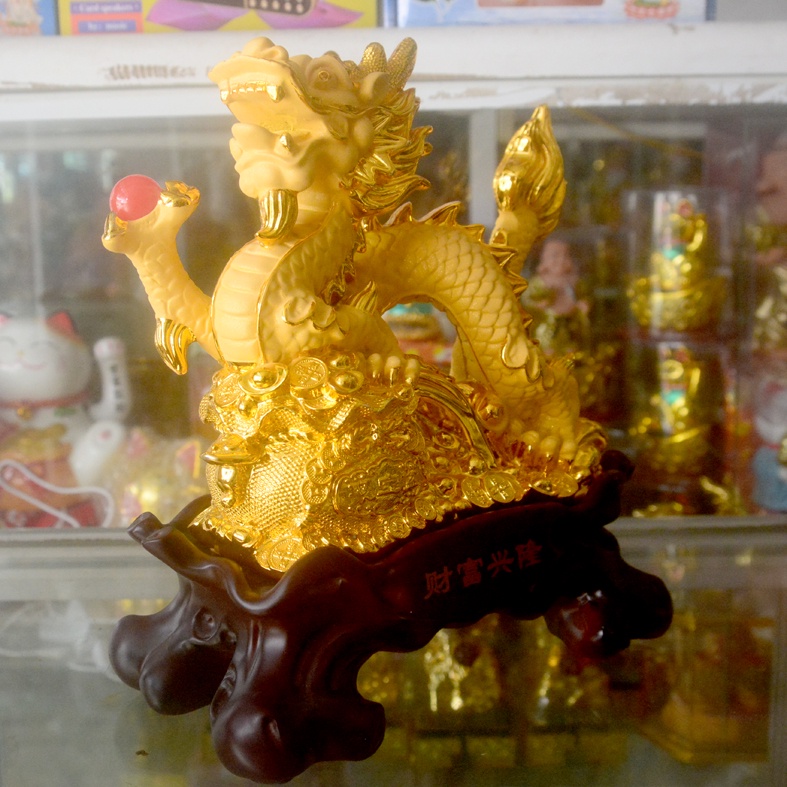Tượng rồng mạ vàng cao 24cm ngang 20cm