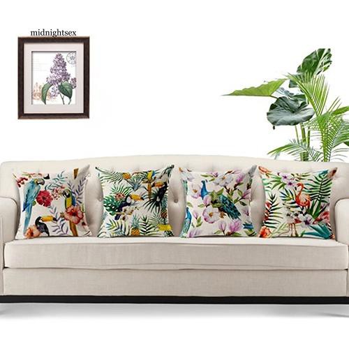 Vỏ Gối Sofa Vải Lanh Mềm Hình Vuông In Họa Tiết Chim Và Hoa Trang Trí Nhà Cửa