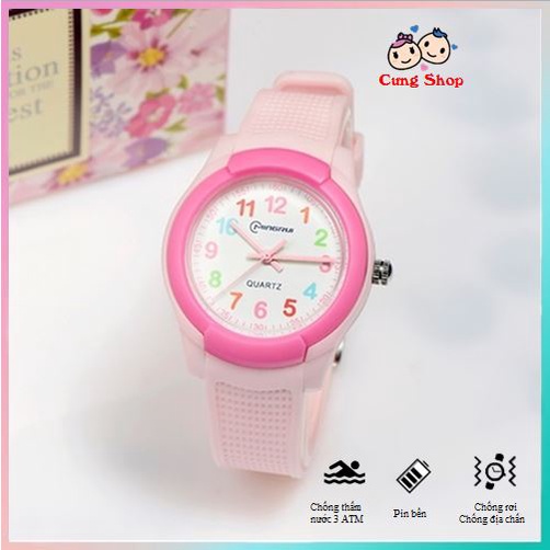Đồng hồ đeo tay trẻ em Mingrui chống nước chính hãng, màu hồng cho bé gái - Con cưng 99