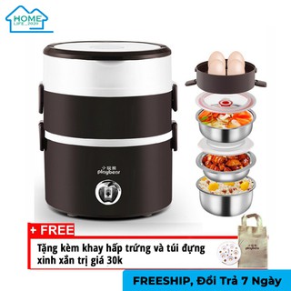 [Siêu tiện dụng] Hộp cơm cắm điện hâm nóng inox cao cấp 3 tầng Play Bear tặng túi đựng xinh xắn