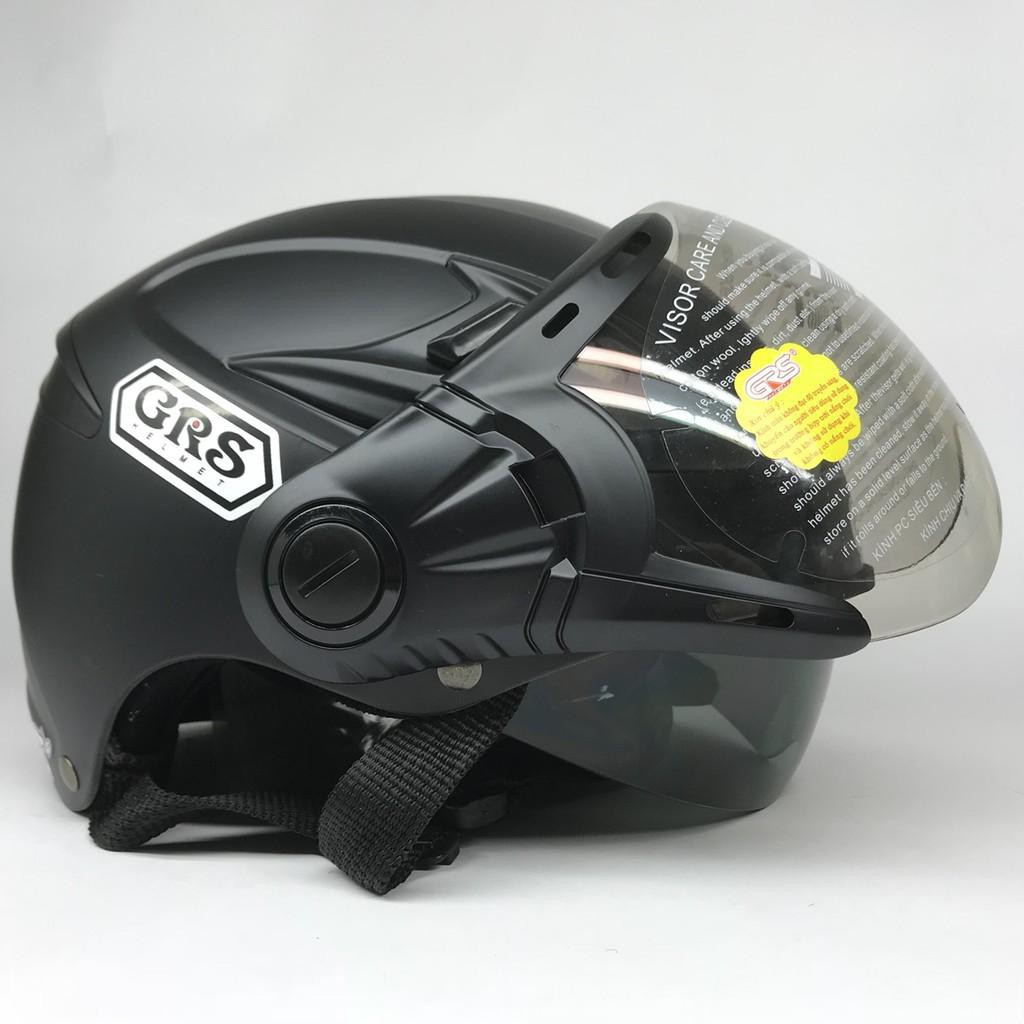 Mũ bảo hiểm nửa đầu GRS chính hãng A966k màu đen nhám 2 kính cực chất Shop Mũ 192